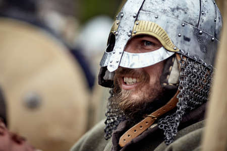 Warrior of medieval Europe. Medieval battle (reconstruction) Czech Republic, Libusin, 25 04 2015のeditorial素材