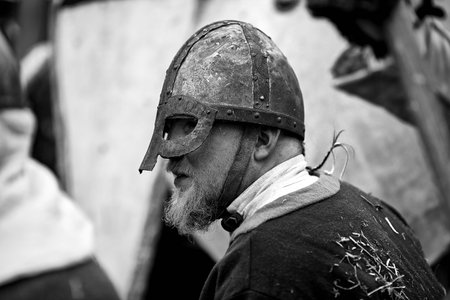Warrior of medieval Europe. Medieval battle (reconstruction) Czech Republic, Libusin, 25 04 2015
