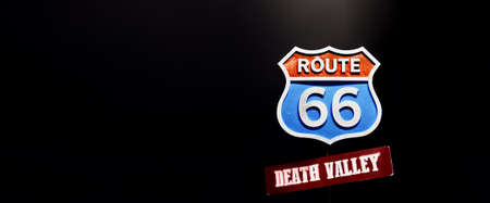 Historic Route 66 Road Sign. Road sign on a black background banner.の写真素材