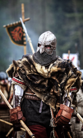 Medieval warrior. Medieval battle (reconstruction) Czech Republic, Libusin 25 04 2015