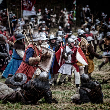 Medieval battle (reconstruction) Czech Republic, Libusin 25 04 2015のeditorial素材