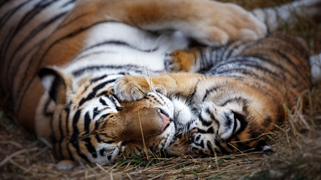 tigress with cub. tiger mother and her cub.の写真素材
