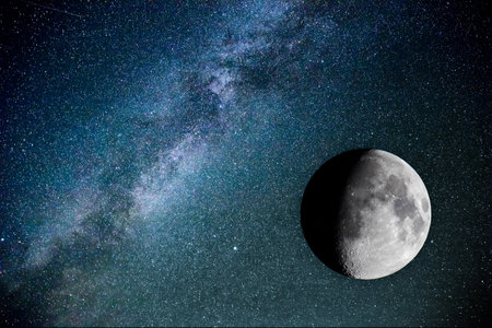 Night sky, moon and stars. Abstract backgroundの写真素材
