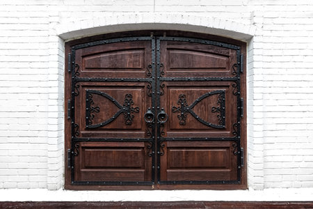 old gate in the castle. wooden door.の写真素材