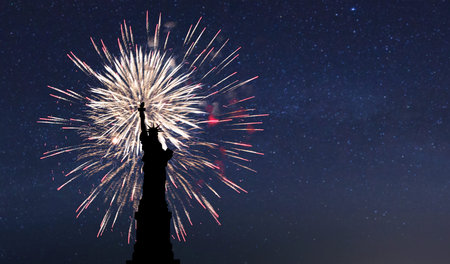 Fireworks light up the sky with dazzling displayの写真素材