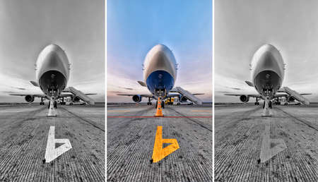 Passenger plane in the parking lot, aiport parking, Passenger plane in the airport. Aircraft maintenanceの写真素材