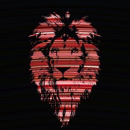 Portrait of a Beautiful lion, lion in colorful background of radial raysの写真素材