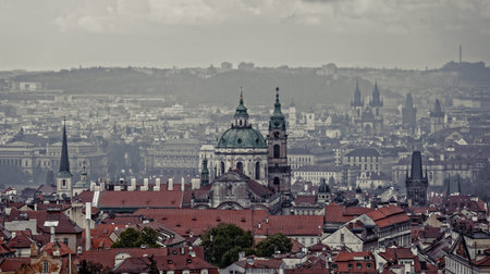Roofs of Prague, old townの写真素材