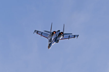 Russian aerobatic team Russian Knights performs at airshow 21 March 2015, Rostov-on-Don