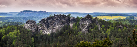Germany, Saxon Switzerland, Bastei national Park Saxon Switzerlandの写真素材