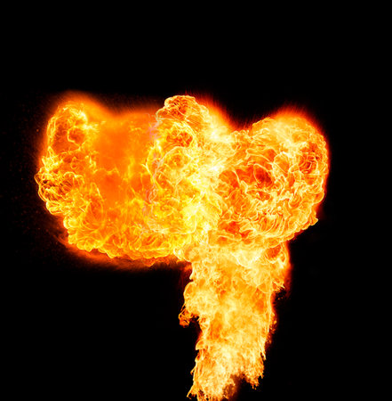 Fire flames, isolated on black backgroundの写真素材