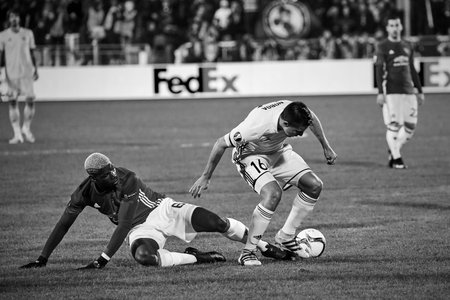 Paul Pogba, Game moments in match 1 8 finals of the Europa League between FC Rostov and Manchester United, 09 March 2017 in Rostov-on-Don, Russia.のeditorial素材