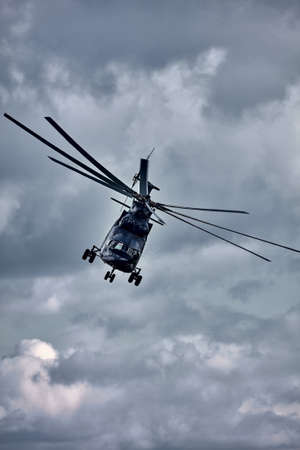 Transport helicopter Mi-26 T2 in flight (codification of NATO: Halo) is a heavy multipurpose transport helicopter. Largest transport helicopter. 01.11.2017, Rostov Region, Russiaのeditorial素材