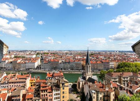 View of Lyon through the windowの写真素材
