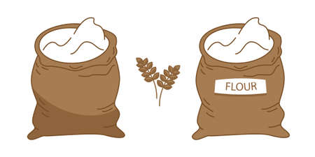Vector burlap sack filled out with white flourのイラスト素材
