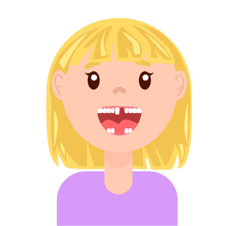 Vector flat cute toothless girl. Isolated illustration on a white background.のイラスト素材