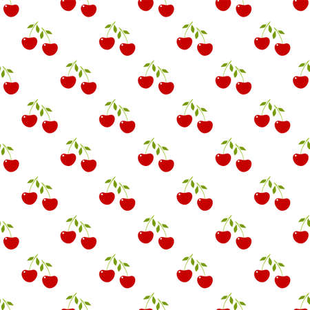 Seamless pattern. Branches with red berries on white background. Cherries seamless for your design and decoration of fabric, paper and wallpaper.のイラスト素材