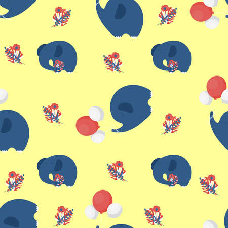Nursery elephant seamless pattern. Cute elephants with balloons and flowersのイラスト素材