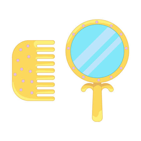 Yellow mirror and comb isolated on white backgroundのイラスト素材
