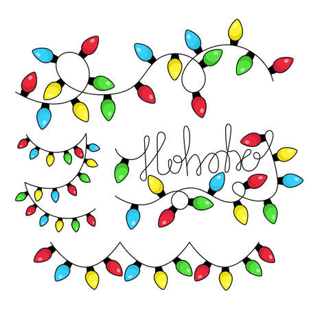 Multicolored flat led Christmas lights garland isolated on white backgroundのイラスト素材
