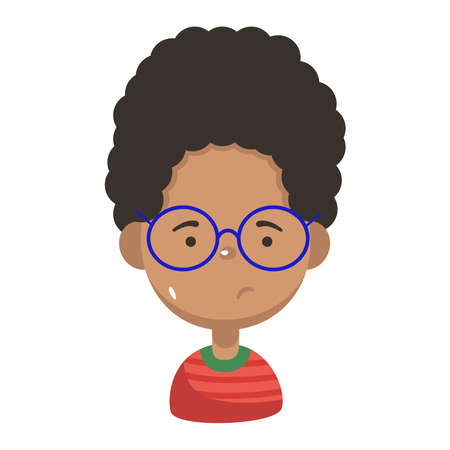 Cute sad cartoon black children portraits. African American boy isolated vector illustration. Afro character vector.のイラスト素材