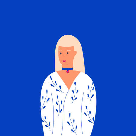 Portrait of a beautiful girl in half-turn. Young blond woman. Avatar for social networks. Fashion and beauty. Bright vector illustration in flat style. EPS10のイラスト素材