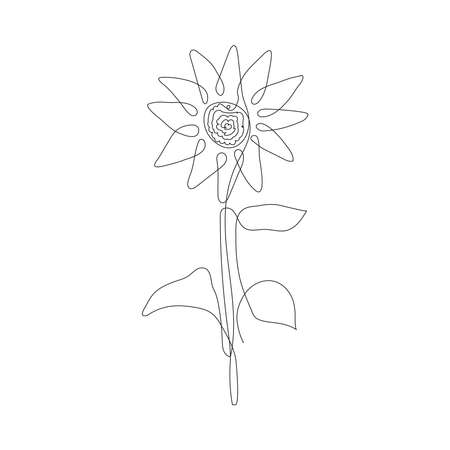 Continuous line sunflower logo. Sunflower self-drawing line vector illustration.のイラスト素材