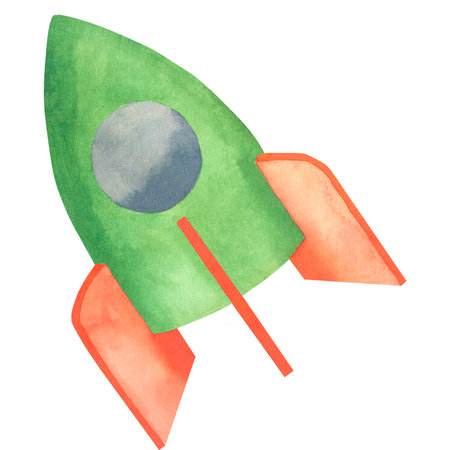 Childrens toy. Space rocket watercolor illustration. Illustration for kids.の写真素材