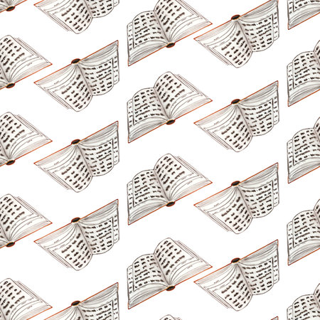 Open book watercolor seamless pattern. Spell book illustration on transparent background for halloween. For your designの写真素材