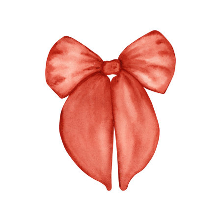Illustration of a red watercolor bow. The bow is hand drawn in watercolor technique. For your designの写真素材