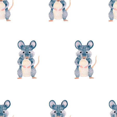 Seamless pattern of mouse character. Watercolor hand drawn animal illustration for your design.の写真素材