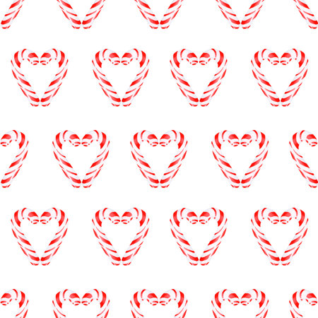 Watercolor illustration of a Christmas heart-shaped lollipop. Seamless pattern is hand-made on an isolated background. Drawing for photo wallpaper, stickers, scrapbooking, fabricの写真素材