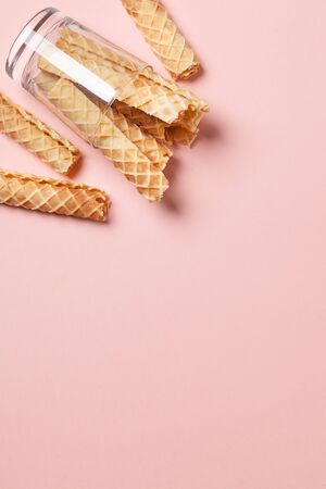 Wafer rolls. On a multicolored background. Minimalismの写真素材