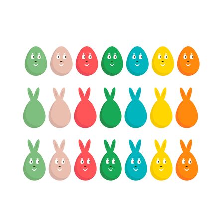 A set of colored Easter eggs with rabbit ears and a cheerful face. Easter spring vectorのイラスト素材