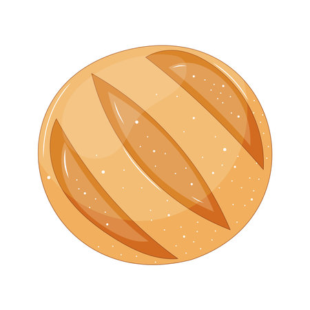 Round bread in a cartoon style. Delicious breakfast, lunch, dinner, snack. On a white isolated background.のイラスト素材