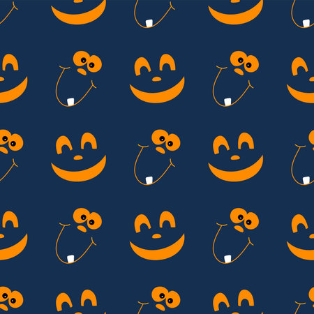 A seamless pattern with funny emotions or a pumpkin face silhouette. In the cartoon style of the Halloween holidayのイラスト素材