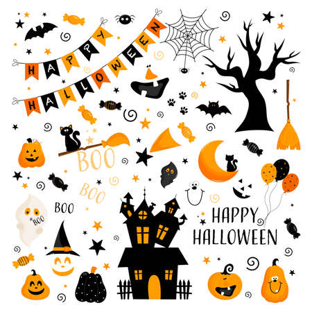 A set of vector illustrations for a Halloween party on an isolated white background.のイラスト素材