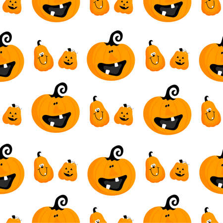Seamless pattern with funny kind pumpkins or characters with emotions. In the cartoon style of the Halloween holidayのイラスト素材