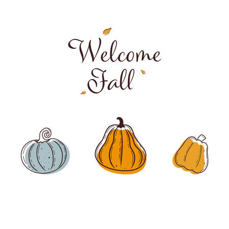 Vector illustration of autumn pumpkins on a white isolated background in cartoon styleのイラスト素材