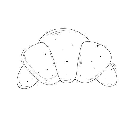 Croissant or bakery product in black and white. Vector illustration in cartoon style. Doodleのイラスト素材