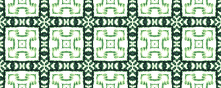 Abstract Geo print. Abstract Verdant Summer Banner. Seamless White and Green Vintage patchwork fabric. Endless White and Green Elegant Template. Leafy Indian Batik.の写真素材