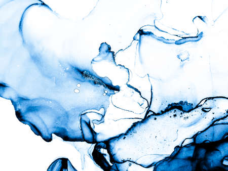 Abstract Blue and White Backdrop. Marble Sapphire Illustration. Transparent Texture. Creative Cerulean Artwork. Indigo Alcohol Ink. Wallpaper Handmade Artwork.の写真素材