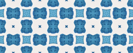 Monochrome Seamless Element. Watercolor Wallpaper. Ethnic Trendy Tile. Sapphire Abstract Background....