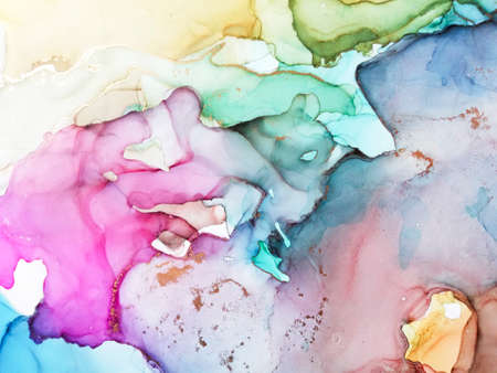 Dreamy Illustration. Transparent White Splash. Alcohol Cobalt Artwork. Colorful Dreamy Illustration. Translucent Indigo Picture. Modern Green Template.の写真素材