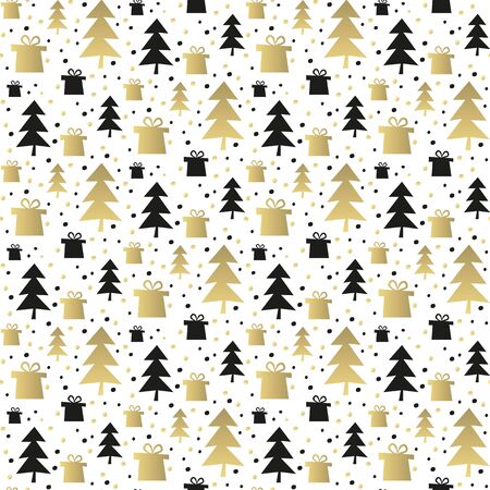 Seamless pattern with gold and black christmas trees.のイラスト素材