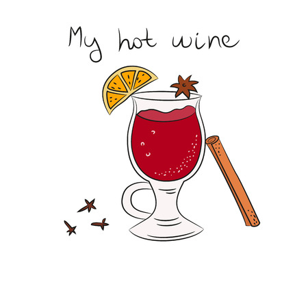 Mulled wine icon on the white background with text "My hot wine".のイラスト素材