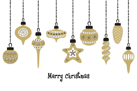 Set of golden christmas balls on the white backgroundのイラスト素材