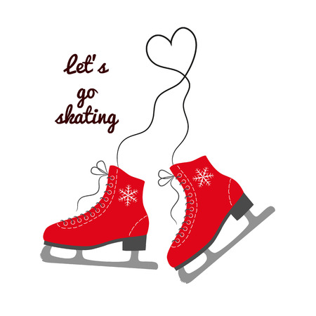 The skates icon with text "Let's go skating". Figure skates symbol. Flat illustration.のイラスト素材