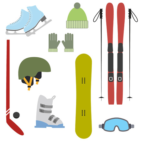 Winter colorful sports icons on white background. Set of winter sports equipment.のイラスト素材