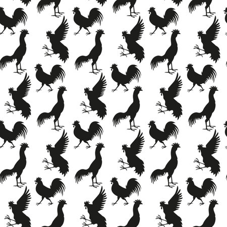 Seamless pattern background with black roosters. Symbol of 2017 year.のイラスト素材
